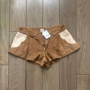 Free People Suede Low-Waist Shorts - Brown & Cream